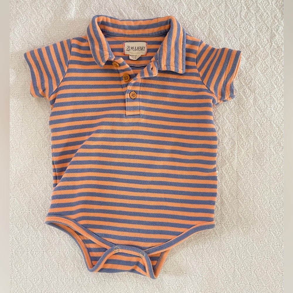 Me & Henry Jetty Polo Jersey Onesie with Blur and Orange Stripes